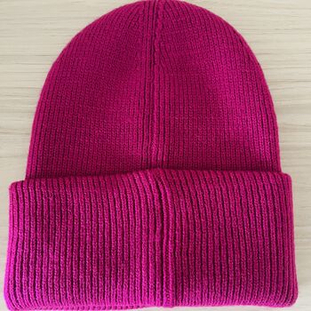 Deep Cuff Hot Pink Beanie With Embroidered Dachshund, 3 of 3
