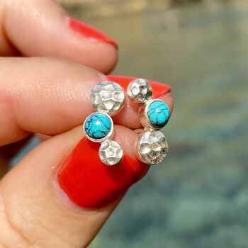 Lakshmi Turquoise Stud Earrings Silver Or Gold Plated, 2 of 11