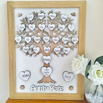Personalised Family Tree Framed Wooden Auntie Gift, 6 of 7
