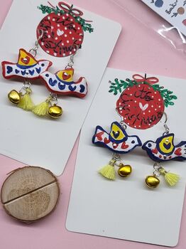 It's Christmas! Love Peace Dove Bird Painted Earrings, 2 of 10