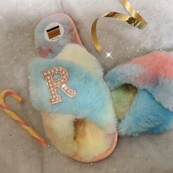 Personalised Rainbow Faux Fur Slippers, 4 of 10