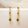 Emerald Green Dangle Stud Earrings 18ct Gold Plated, thumbnail 1 of 3