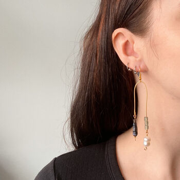 Pearl And Glass Long Asymmetric Drop Earrings, 4 of 7