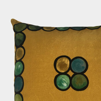Ombre Circle Velvet Cushion Ochre / Green, 3 of 3