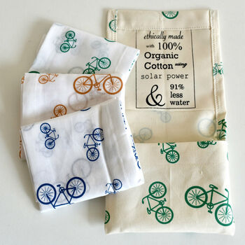 Organic Cotton Hankies Set Of Three In A Fabric Bag, 3 of 12