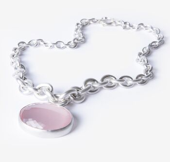 Pink Quartz Amulet Silver Chain Necklace, 4 of 5