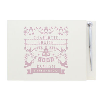 Personalised Pink Papercut Guest Book And Pen, 2 of 5