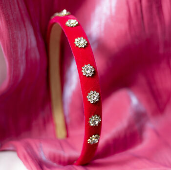 Narrow Velvet Gem Headband In Pink, 2 of 3