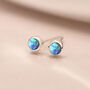 Mini Sterling Silver Blue Opal Stud Earrings, thumbnail 2 of 7