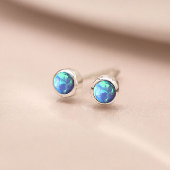Mini Sterling Silver Blue Opal Stud Earrings, 2 of 7