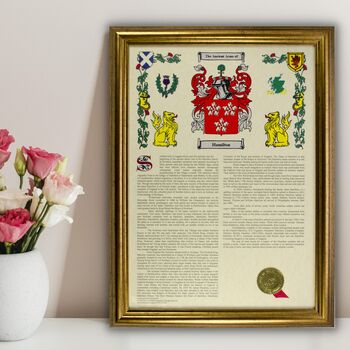 Framed Surname History Scroll With Coat Of Arms, 5 of 12