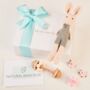 Crochet Bunny And Wooden Baby Rattle Gift Box, thumbnail 4 of 12