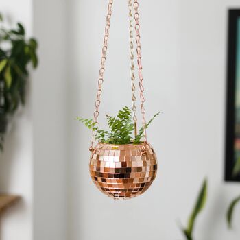 Rose Gold Disco Ball Hanging Planter, 2 of 5