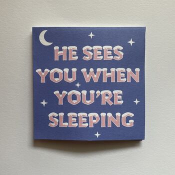 Handmade Pop Up Cat Pops Out Of Duvet 'He See You When You're Sleeping' Christmas Card, 2 of 3