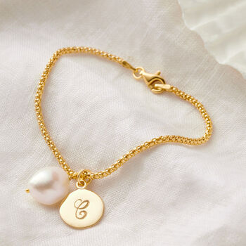 Gold Letter Bracelet With Freshwater Pearl, 7 of 7