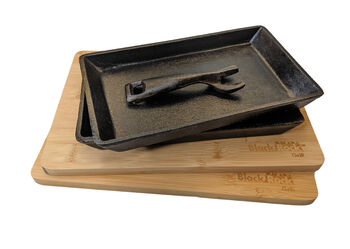 Cast Iron Fajita Sizzler Pan + Wooden Boards Two Pack, 3 of 7