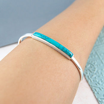 Turquoise December Birthstone Sterling Silver Bangle, 2 of 3