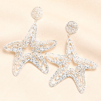 Stainless Steel Starfish Drop Earrings In Silver Plating, 2 of 4