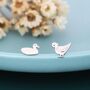 Mismatched Chicken And Duck Stud Earrings In Sterling Silver, thumbnail 1 of 12