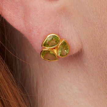 Green Peridot Teardrop Gold Plated Silver Stud Earrings, 2 of 12