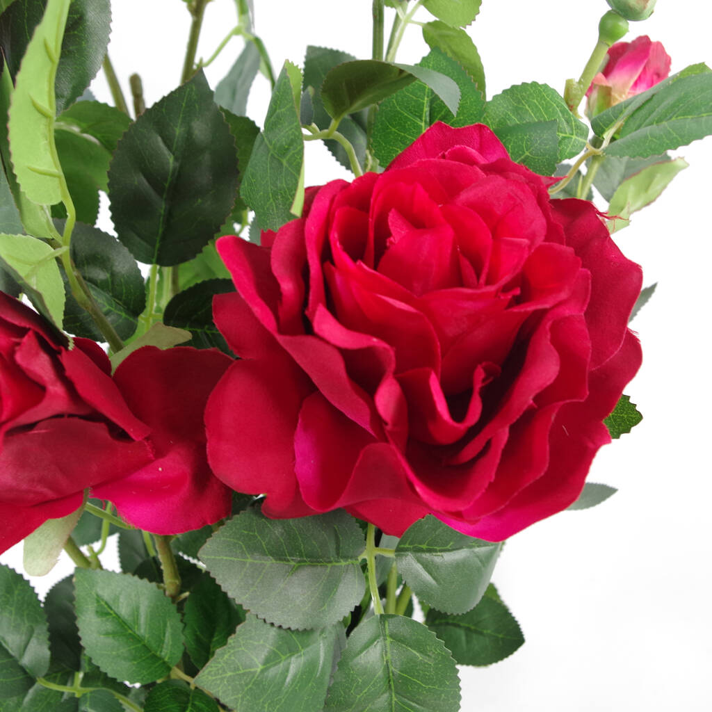 Artificial Red Rose Bush By Leaf Design UK