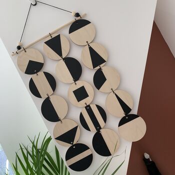Black Geometric Wall Hanging Plywood Modern Art, 7 of 10