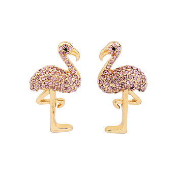 Gold And Pink Gem Flamingo Earrings, 5 of 5
