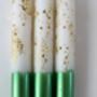 Ivory And Green Glitter Christmas Candles 'Mistletoe Kisses', thumbnail 3 of 3