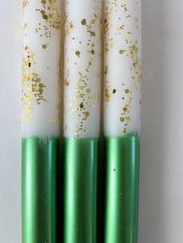 Ivory And Green Glitter Christmas Candles 'Mistletoe Kisses', 3 of 3