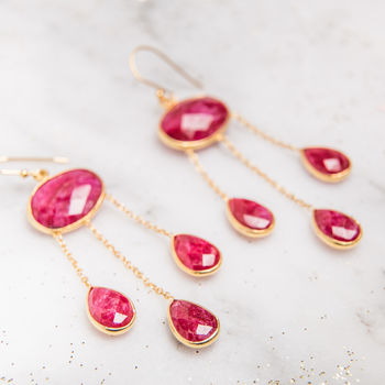 Ruby Drop Gold Plated Statement Earrings, 4 of 4