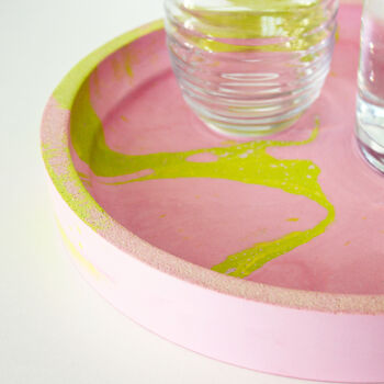 Pink And Lime Jesmonite Marbled Tray, 3 of 3