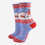 Women's Bamboo Socks Blue Red Sausage Dog Walk, thumbnail 2 of 5