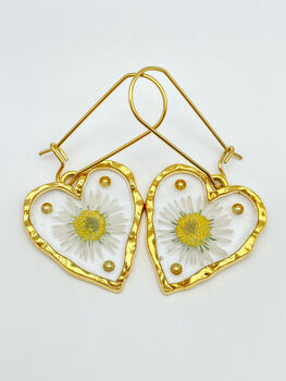 Heart Earrings With Daisies And Gold Beads, 5 of 12