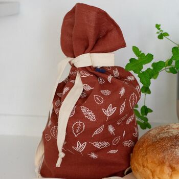 Leaf Bread Bag Hand Printed In Pure Linen, 3 of 5
