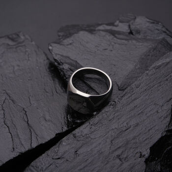 Engraved Octagon Signet Silver Ring Unisex, 6 of 10