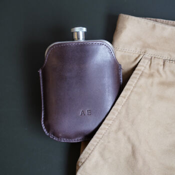 Steel Hip Flask With Personalised Leather Sleeve, 10 of 12
