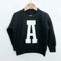 Personalised Kids Letter Sweatshirt In Black, thumbnail 4 of 9