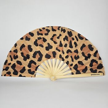 Classic Leopard Print Giant Bamboo Hand Clack Fan, 2 of 2