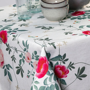 Luxury Linen Like Floral Tablecloth Rose Garden Natural, 3 of 7