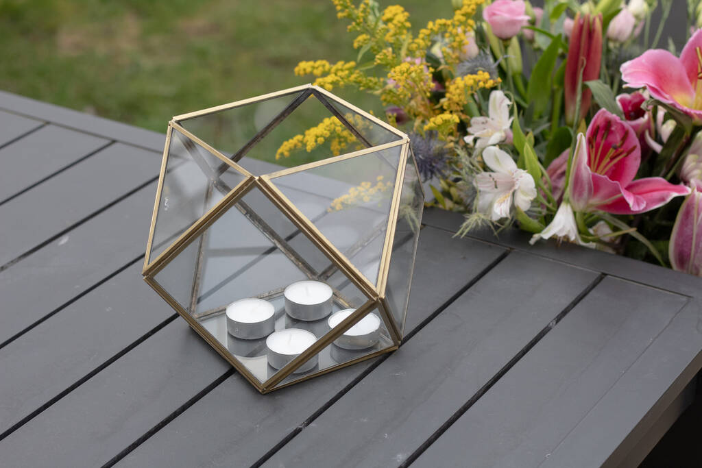 Set Of Three Recycled Metal Hexagon Candle Holders By Mytri Designs