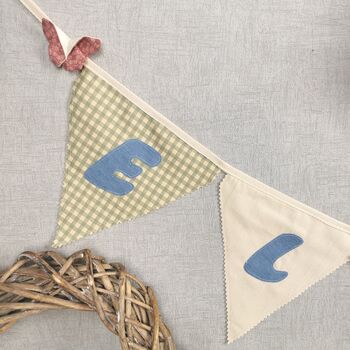 Bunting Vintage Style, Gingham Green Creams Blue, 6 of 8