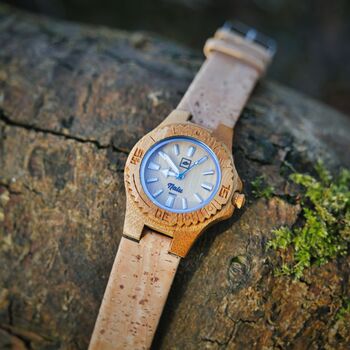 Nalu Small Bamboo Watch With Natural Cork Strap, 6 of 8