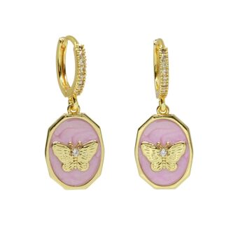 Pink Butterfly Enamel Pendant Earrings, 3 of 3