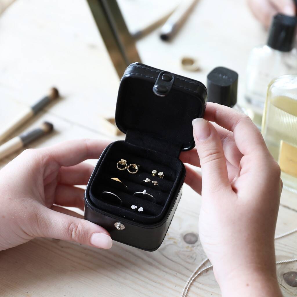 Personalised Black Travel Ring Box By Lisa Angel