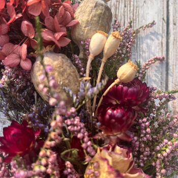 Autumnal Dried Flower Heather And Poppy Wreath, 5 of 7