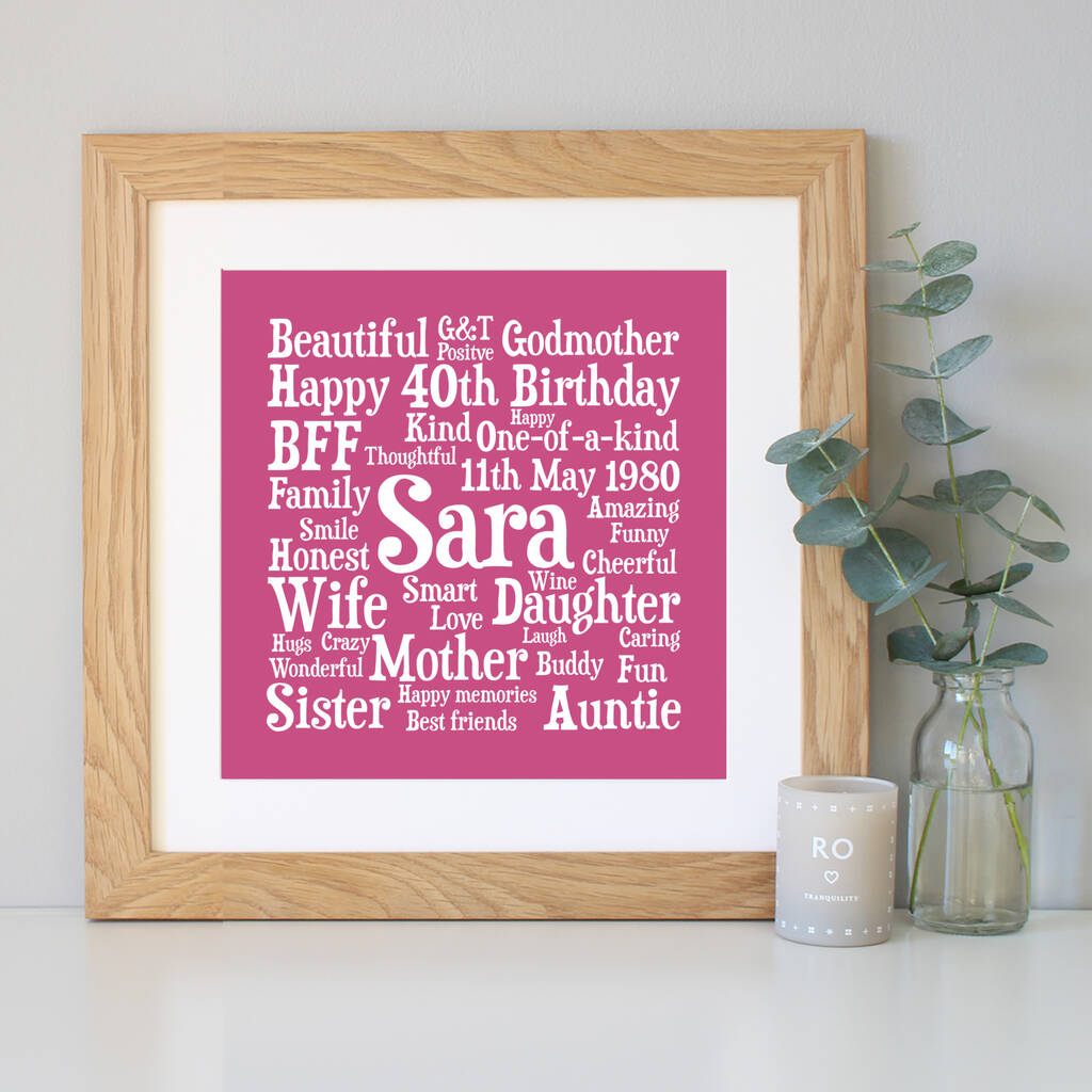 Birthday Personalised 40th Word Art Gift By Hope and Love ...