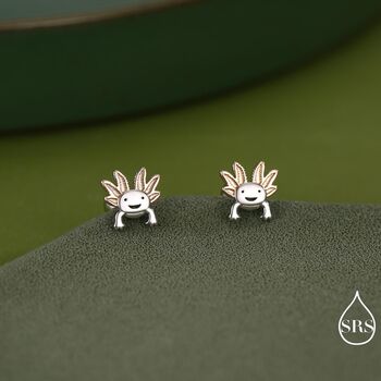 Tiny Axolotl Screw Back Earrings In Sterling Silver, 4 of 11