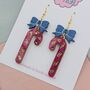 Candy Cane Glitter Resin Christmas Earrings Red And White, Pink And Blue, thumbnail 6 of 8