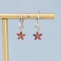 Sterling Silver Garnet Red Flower Cz Huggie Hoop, thumbnail 7 of 12