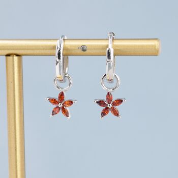 Sterling Silver Garnet Red Flower Cz Huggie Hoop, 7 of 12